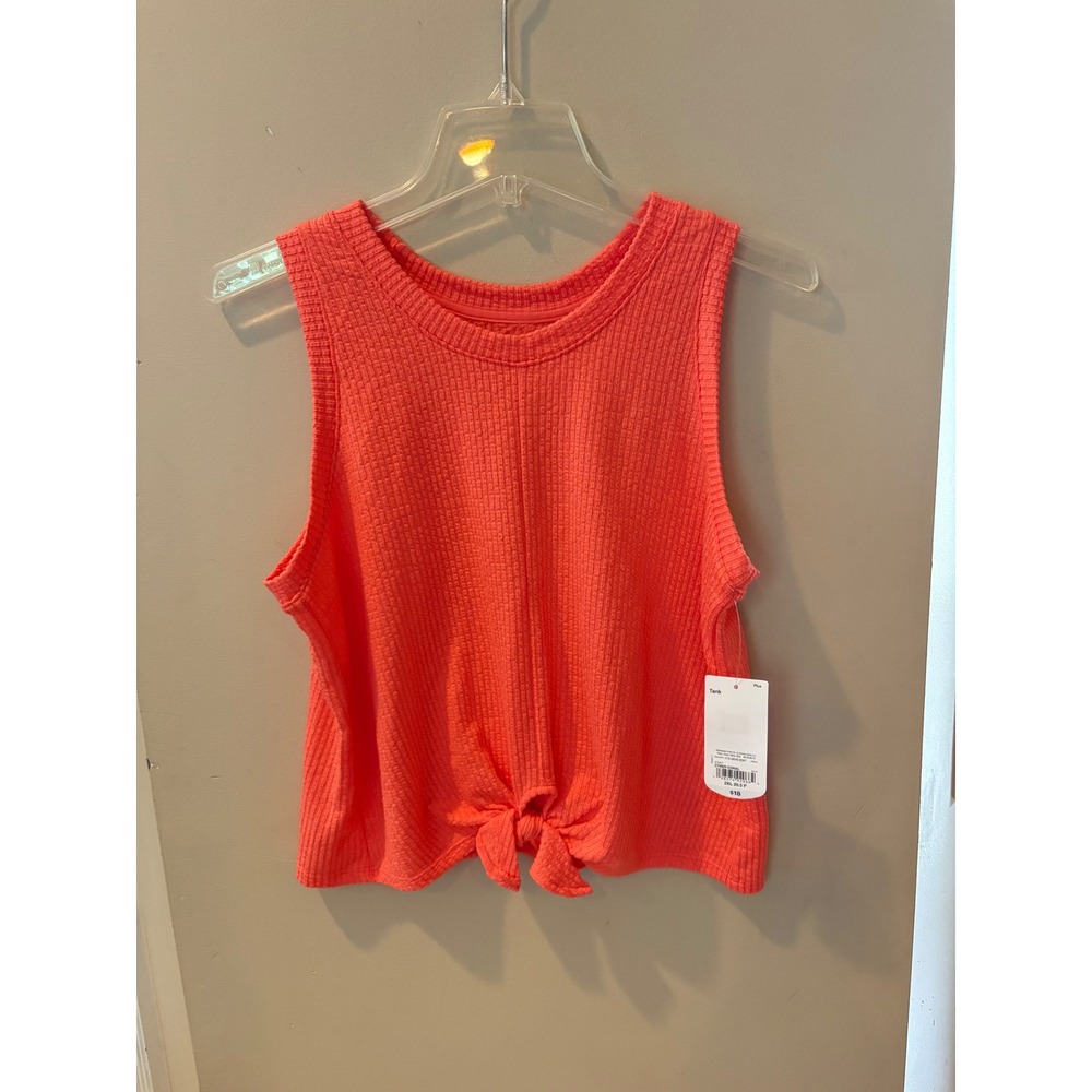 Xersion Girls Plus Tank Top Cyber Coral Waffle Knit Tie Front 2XL 20.5 P NEW